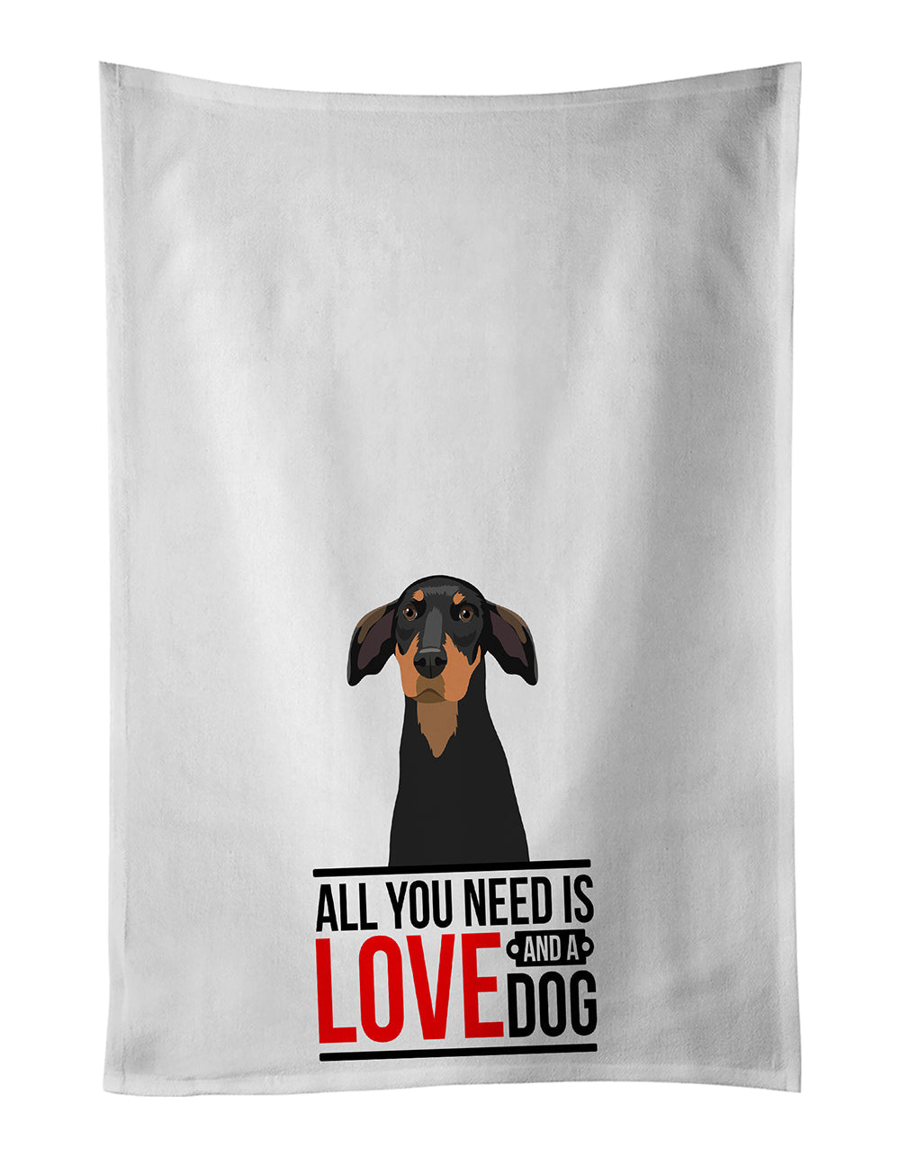 Doberman Pinscher Black and Rust Natural Ears #2  Kitchen Towel Set of 2 White Dish Towels Decorative Bathroom Hand towel for Hand, Face, Hair, Yoga, Tea, Dishcloth, 19 X 28", White