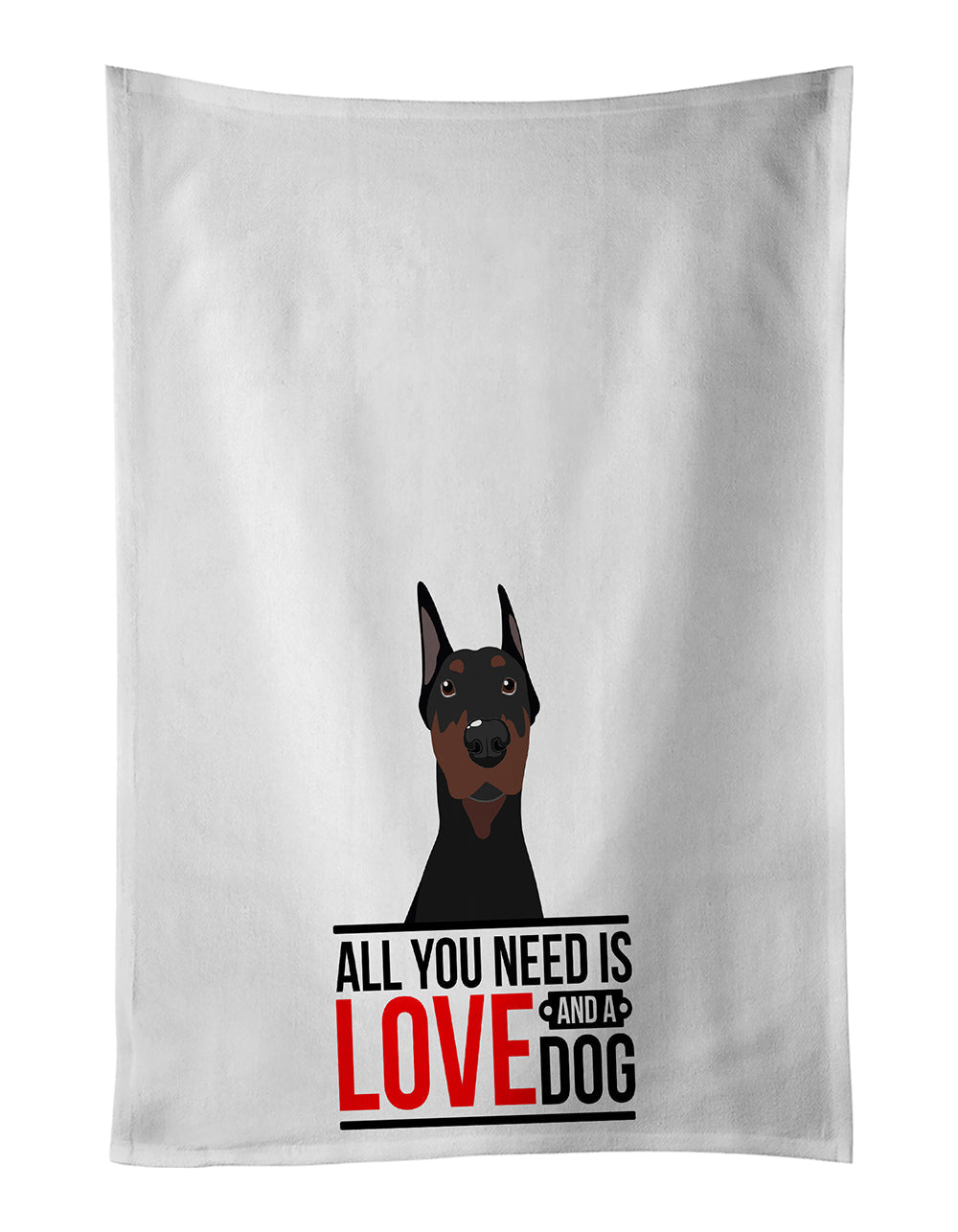 Doberman Pinscher Black Cropped Ears  Kitchen Towel Set of 2 White Dish Towels Decorative Bathroom Hand towel for Hand, Face, Hair, Yoga, Tea, Dishcloth, 19 X 28", White