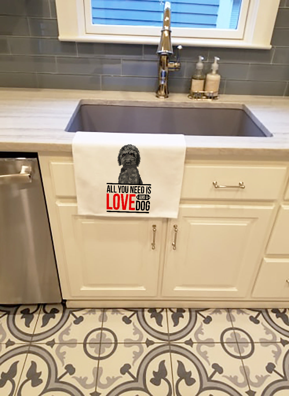 Doodle Black #2  Kitchen Towel Set of 2 White Dish Towels Decorative Bathroom Hand towel for Hand, Face, Hair, Yoga, Tea, Dishcloth, 19 X 28", White
