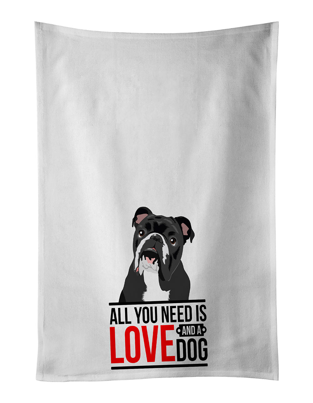 English Bulldog Black and White  Kitchen Towel Set of 2 White Dish Towels Decorative Bathroom Hand towel for Hand, Face, Hair, Yoga, Tea, Dishcloth, 19 X 28", White