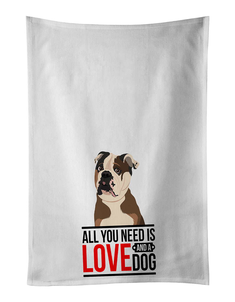 English Bulldog Chocolate Tan  Kitchen Towel Set of 2 White Dish Towels Decorative Bathroom Hand towel for Hand, Face, Hair, Yoga, Tea, Dishcloth, 19 X 28", White