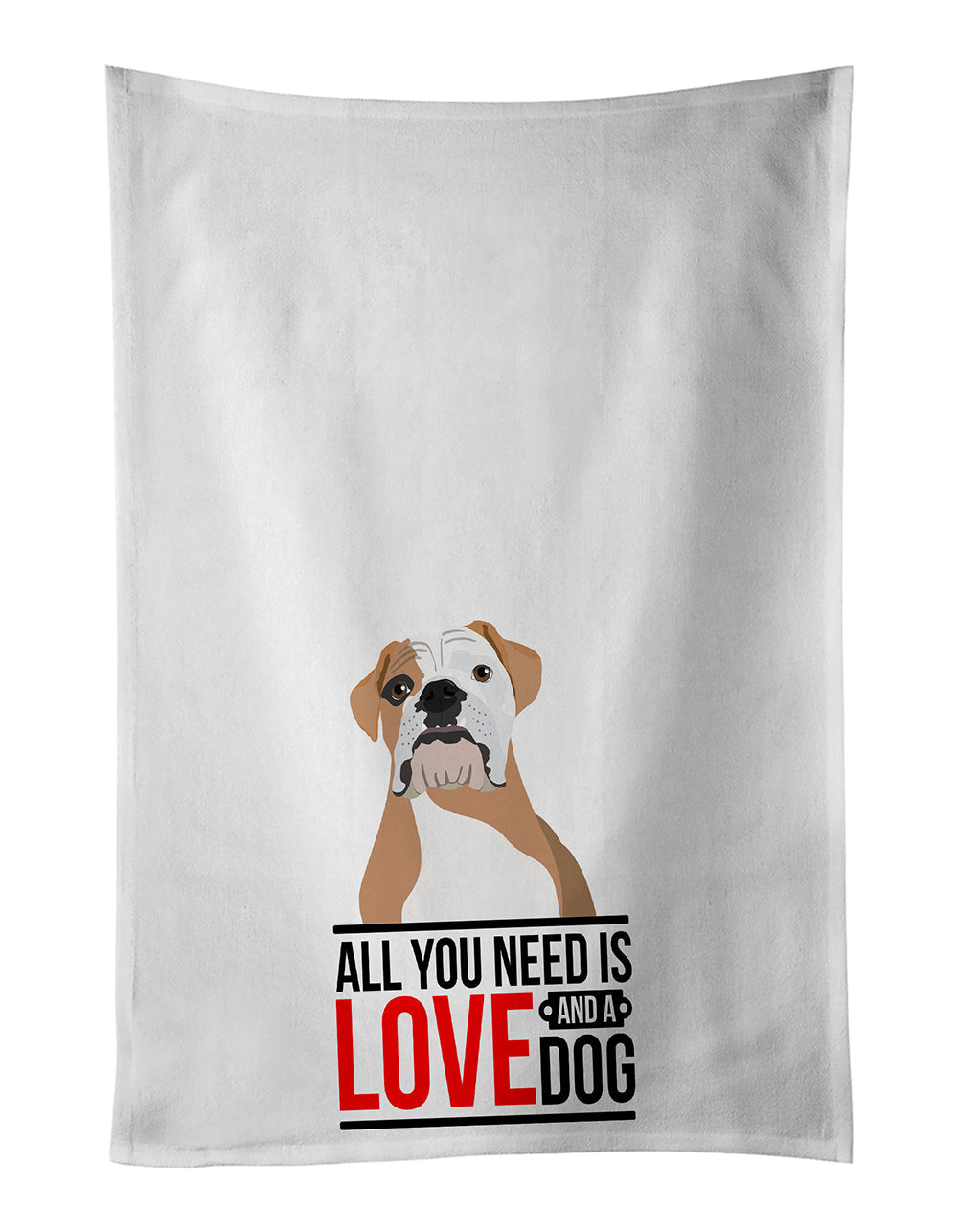 English Bulldog Fawn and White  Kitchen Towel Set of 2 White Dish Towels Decorative Bathroom Hand towel for Hand, Face, Hair, Yoga, Tea, Dishcloth, 19 X 28", White