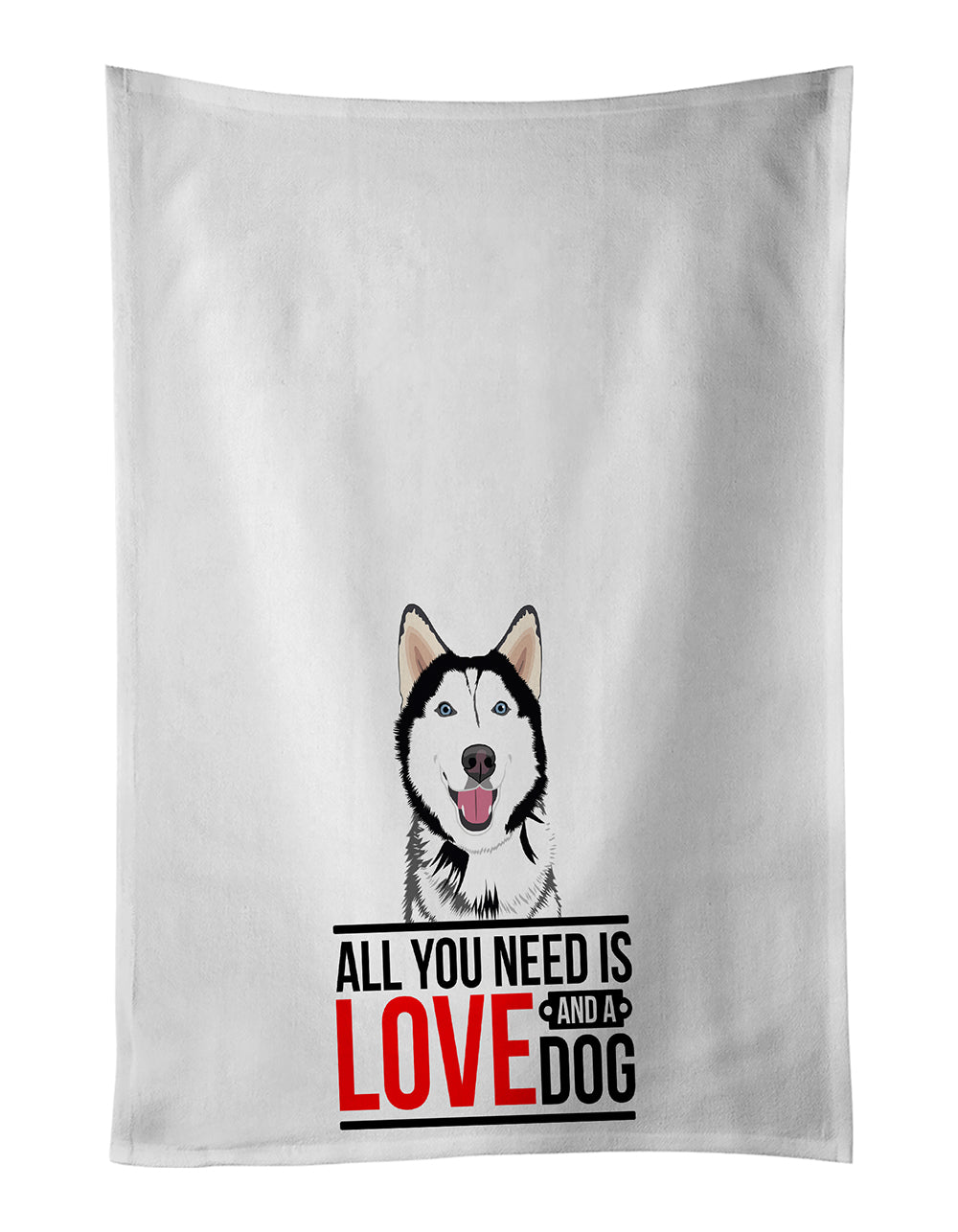 Siberian Husky Black and White #1  Kitchen Towel Set of 2 White Dish Towels Decorative Bathroom Hand towel for Hand, Face, Hair, Yoga, Tea, Dishcloth, 19 X 28", White