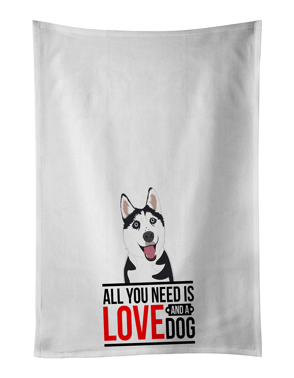 Siberian Husky Black and White #2  Kitchen Towel Set of 2 White Dish Towels Decorative Bathroom Hand towel for Hand, Face, Hair, Yoga, Tea, Dishcloth, 19 X 28", White