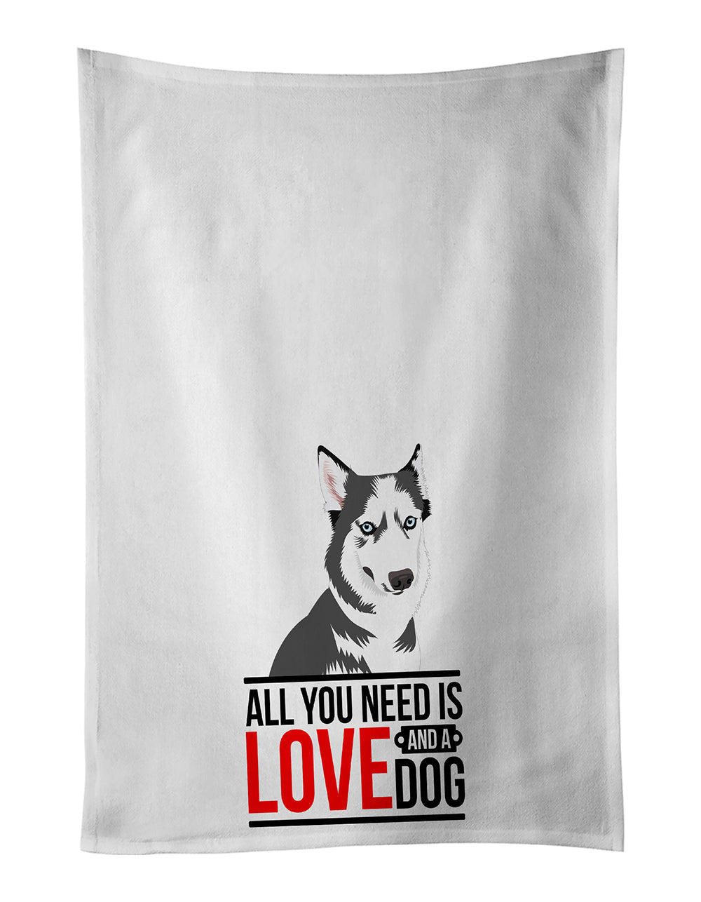 Siberian Husky Silver and White #2  Kitchen Towel Set of 2 White Dish Towels Decorative Bathroom Hand towel for Hand, Face, Hair, Yoga, Tea, Dishcloth, 19 X 28", White