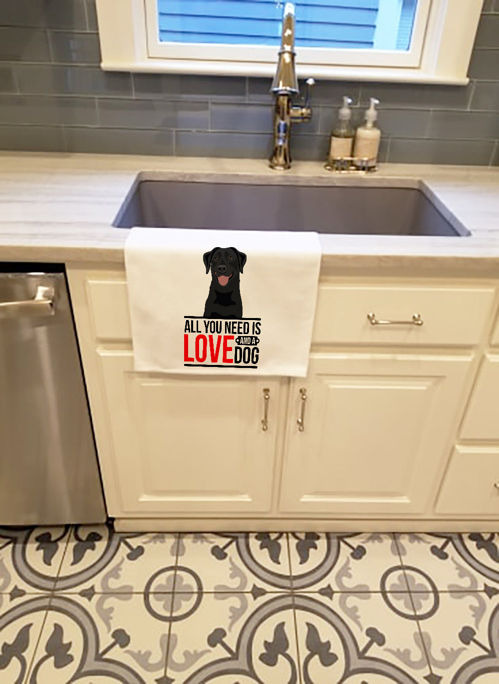 Labrador Retriever Black #1  Kitchen Towel Set of 2 White Dish Towels Decorative Bathroom Hand towel for Hand, Face, Hair, Yoga, Tea, Dishcloth, 19 X 28", White