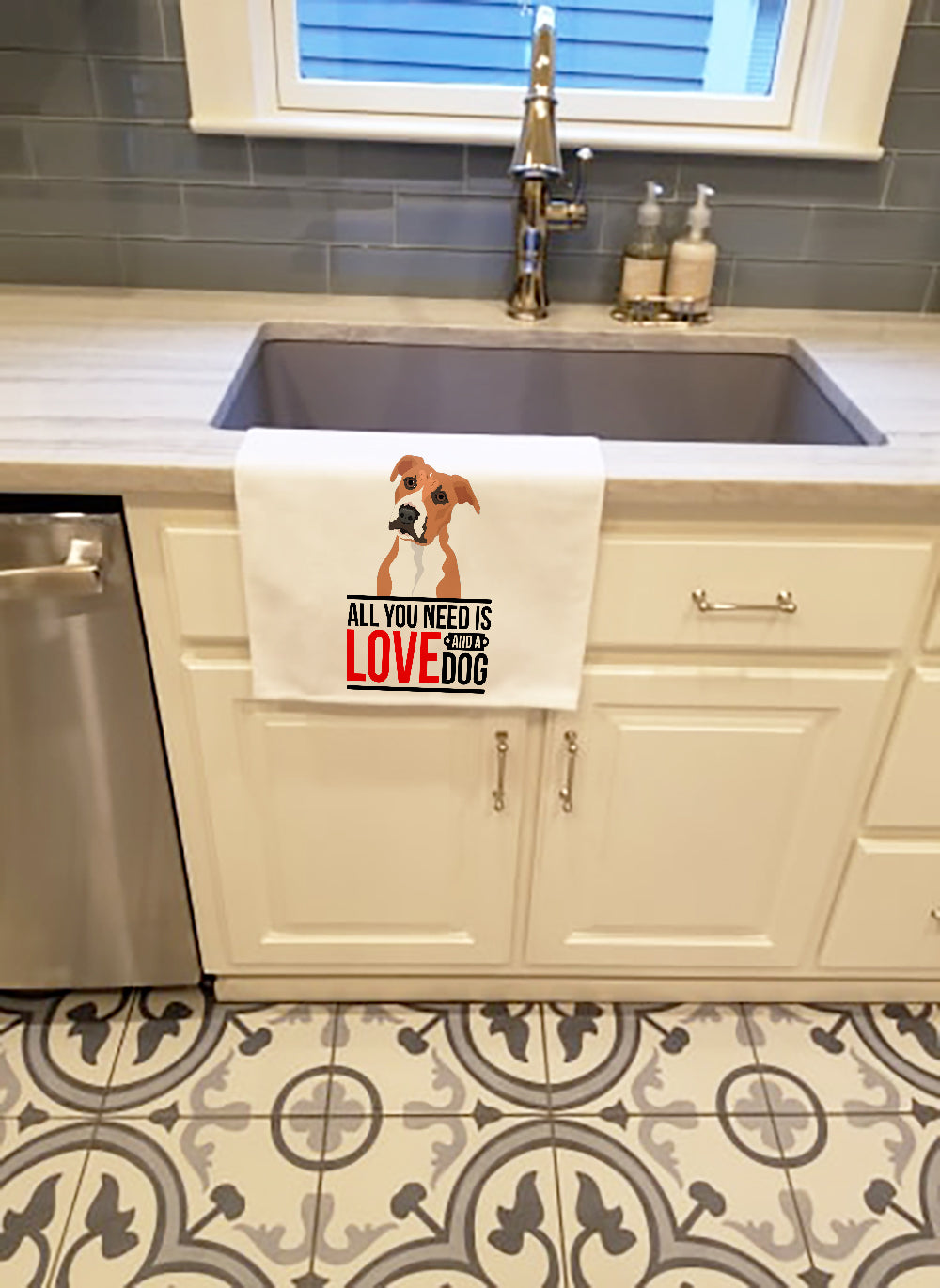Pit Bull Fawn #3  Kitchen Towel Set of 2 White Dish Towels Decorative Bathroom Hand towel for Hand, Face, Hair, Yoga, Tea, Dishcloth, 19 X 28", White