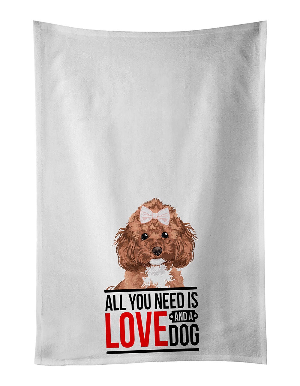 Poodle Toy Red  Kitchen Towel Set of 2 White Dish Towels Decorative Bathroom Hand towel for Hand, Face, Hair, Yoga, Tea, Dishcloth, 19 X 28", White