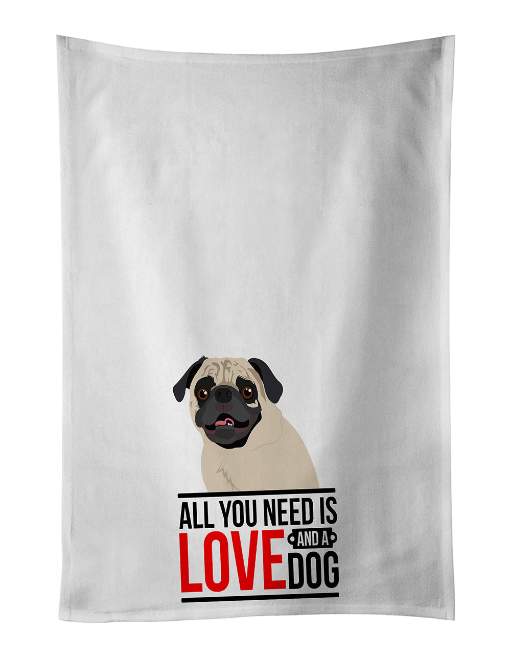 Pug Fawn #2  Kitchen Towel Set of 2 White Dish Towels Decorative Bathroom Hand towel for Hand, Face, Hair, Yoga, Tea, Dishcloth, 19 X 28", White