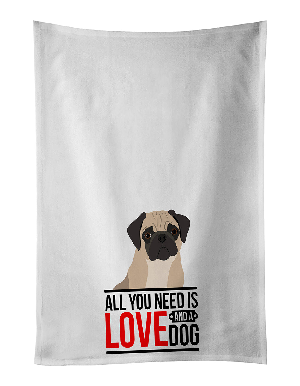 Pug Fawn #3  Kitchen Towel Set of 2 White Dish Towels Decorative Bathroom Hand towel for Hand, Face, Hair, Yoga, Tea, Dishcloth, 19 X 28", White