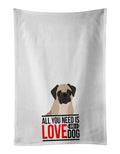 Pug Fawn #3  Kitchen Towel Set of 2 White Dish Towels Decorative Bathroom Hand towel for Hand, Face, Hair, Yoga, Tea, Dishcloth, 19 X 28", White