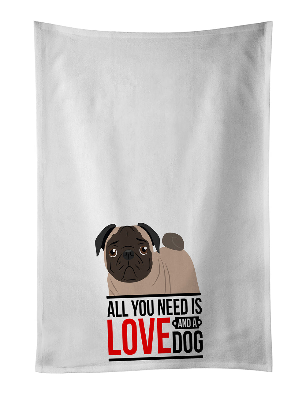 Pug Fawn #4  Kitchen Towel Set of 2 White Dish Towels Decorative Bathroom Hand towel for Hand, Face, Hair, Yoga, Tea, Dishcloth, 19 X 28", White