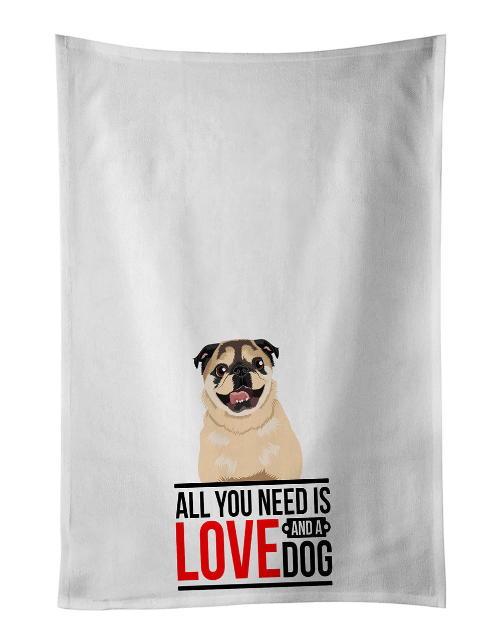 Pug Fawn #5  Kitchen Towel Set of 2 White Dish Towels Decorative Bathroom Hand towel for Hand, Face, Hair, Yoga, Tea, Dishcloth, 19 X 28", White