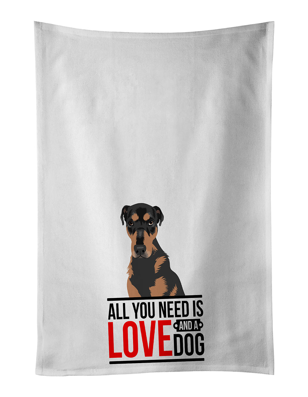 Rottweiler Black and Tan #2  Kitchen Towel Set of 2 White Dish Towels Decorative Bathroom Hand towel for Hand, Face, Hair, Yoga, Tea, Dishcloth, 19 X 28", White