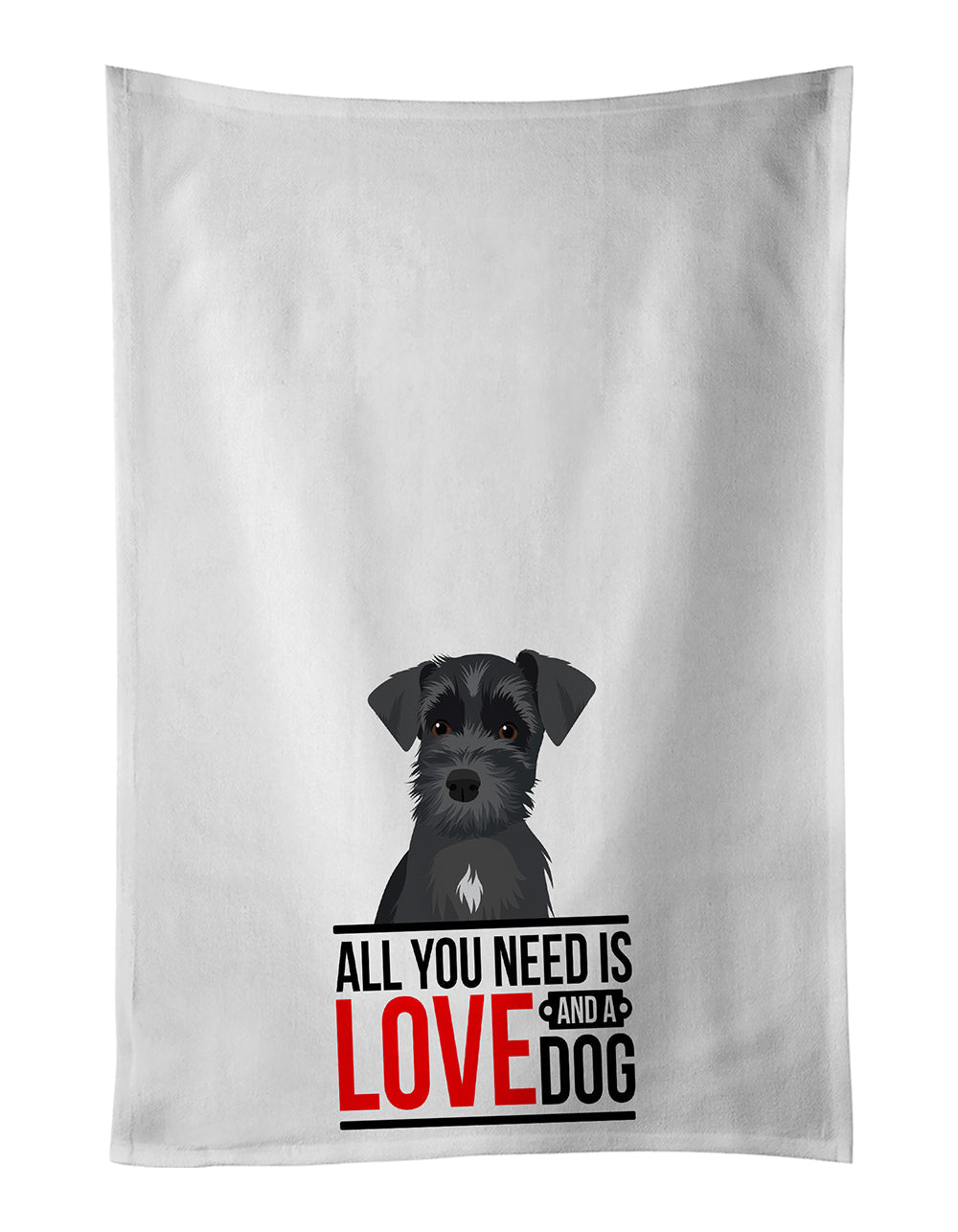 Schnauzer Black #1  Kitchen Towel Set of 2 White Dish Towels Decorative Bathroom Hand towel for Hand, Face, Hair, Yoga, Tea, Dishcloth, 19 X 28", White
