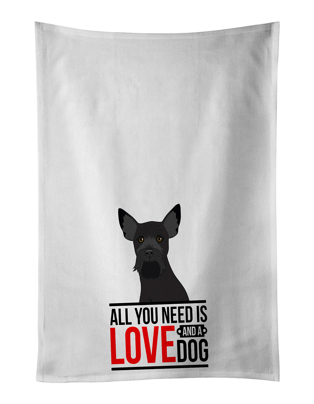 Schnauzer Black #2  Kitchen Towel Set of 2 White Dish Towels Decorative Bathroom Hand towel for Hand, Face, Hair, Yoga, Tea, Dishcloth, 19 X 28", White