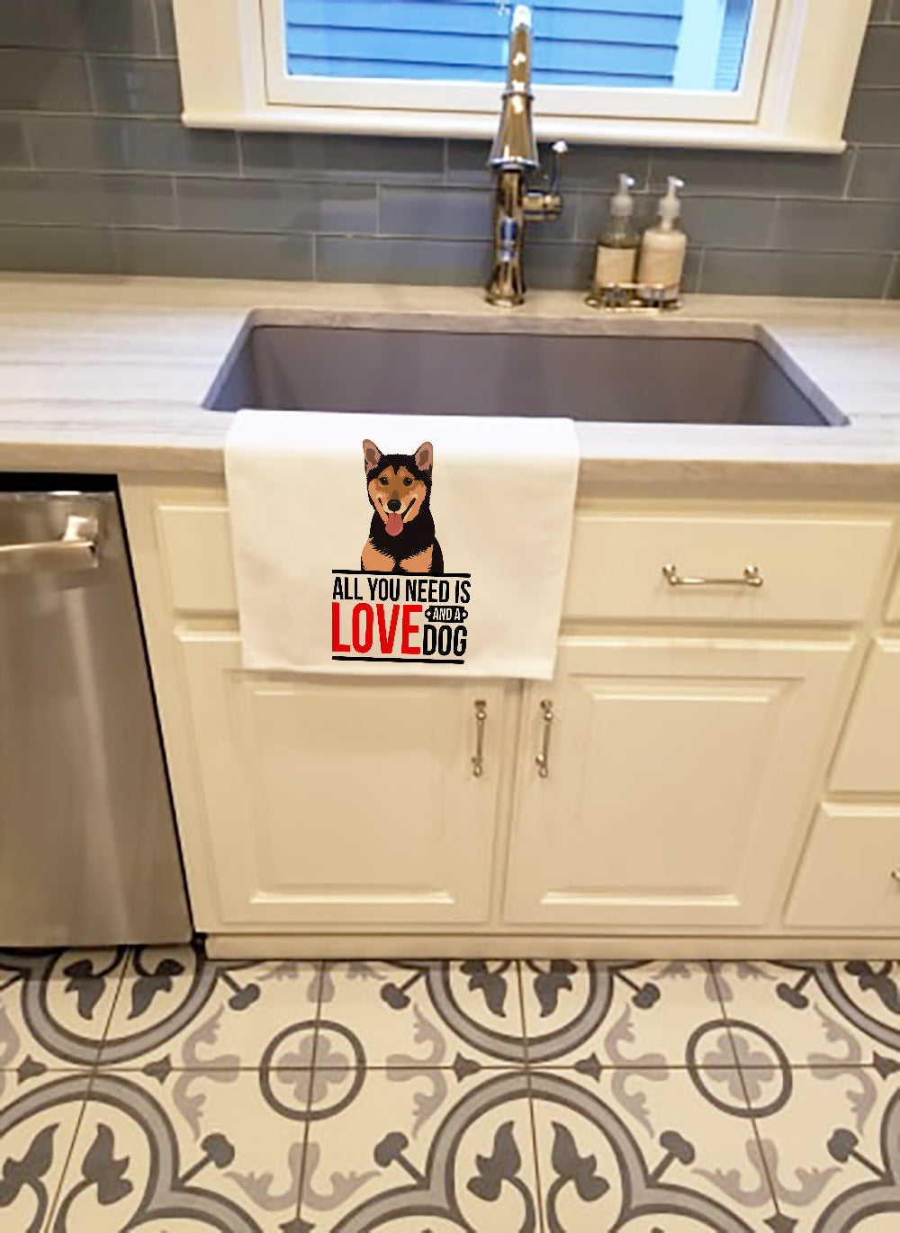 Shiba Inu Black and Tan  Kitchen Towel Set of 2 White Dish Towels Decorative Bathroom Hand towel for Hand, Face, Hair, Yoga, Tea, Dishcloth, 19 X 28", White