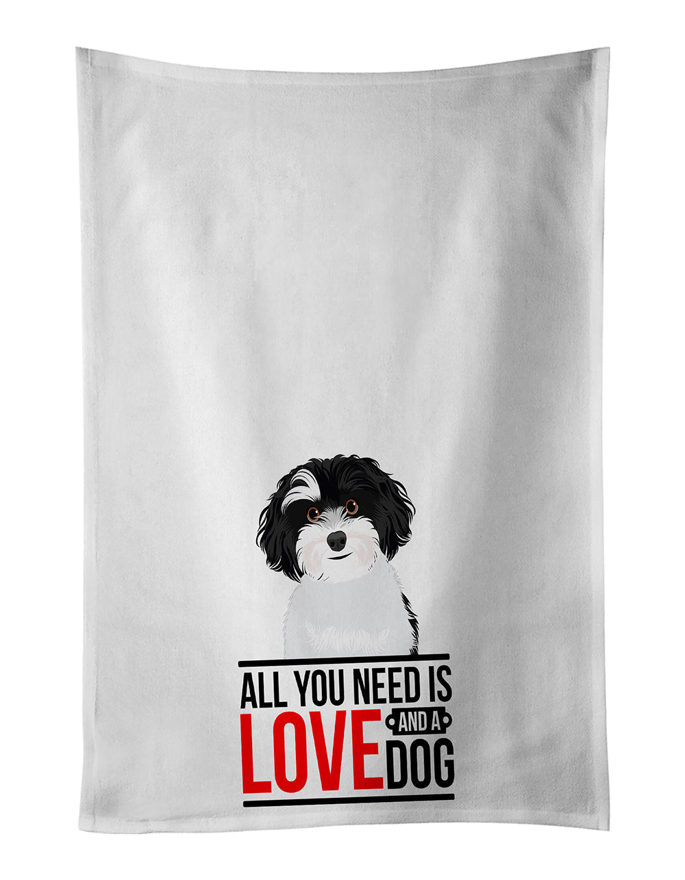 Shih-Tzu Black and White #1  Kitchen Towel Set of 2 White Dish Towels Decorative Bathroom Hand towel for Hand, Face, Hair, Yoga, Tea, Dishcloth, 19 X 28", White