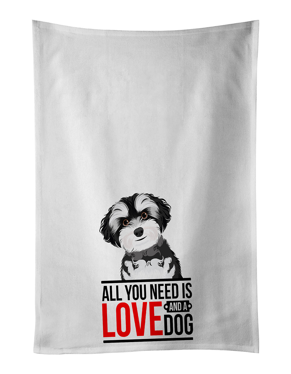 Shih-Tzu Black and White #2  Kitchen Towel Set of 2 White Dish Towels Decorative Bathroom Hand towel for Hand, Face, Hair, Yoga, Tea, Dishcloth, 19 X 28", White
