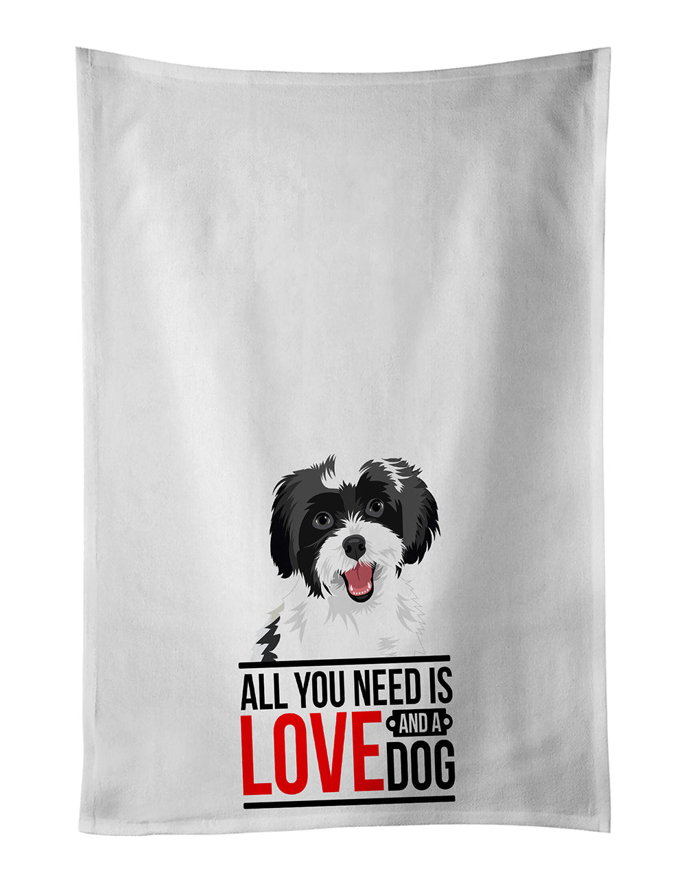 Shih-Tzu Black and White #3  Kitchen Towel Set of 2 White Dish Towels Decorative Bathroom Hand towel for Hand, Face, Hair, Yoga, Tea, Dishcloth, 19 X 28", White