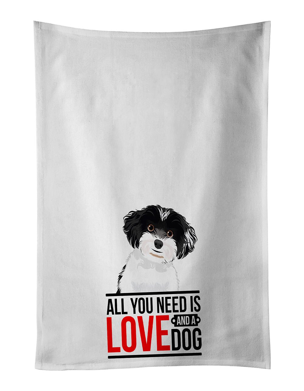 Shih-Tzu Black and White #4  Kitchen Towel Set of 2 White Dish Towels Decorative Bathroom Hand towel for Hand, Face, Hair, Yoga, Tea, Dishcloth, 19 X 28", White