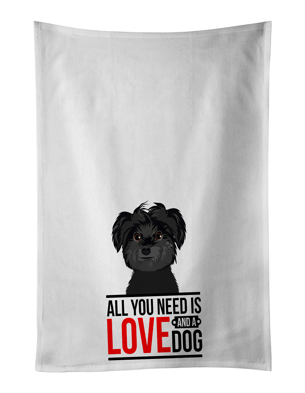 Shih-Tzu Black  Kitchen Towel Set of 2 White Dish Towels Decorative Bathroom Hand towel for Hand, Face, Hair, Yoga, Tea, Dishcloth, 19 X 28", White