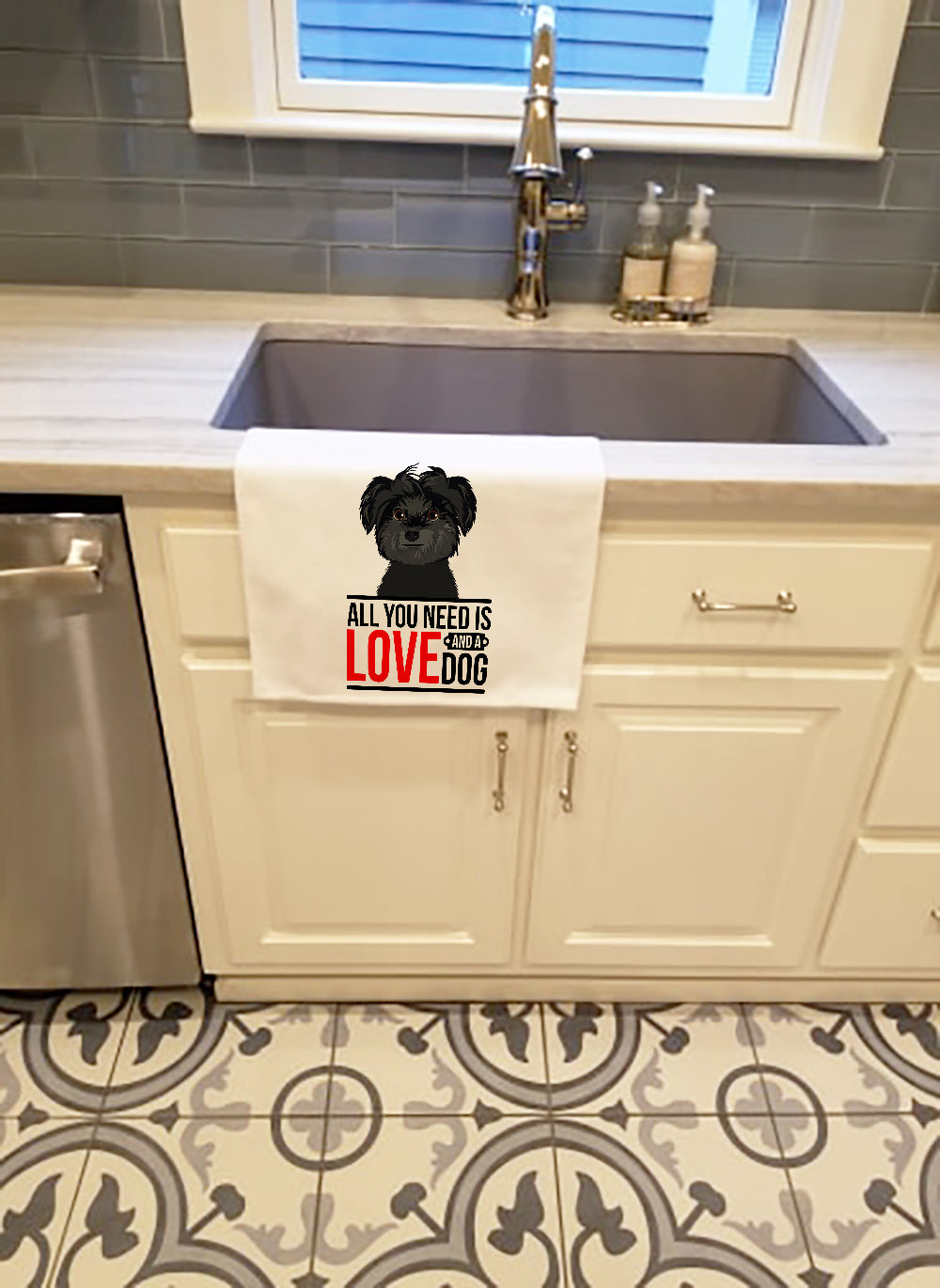 Shih-Tzu Black  Kitchen Towel Set of 2 White Dish Towels Decorative Bathroom Hand towel for Hand, Face, Hair, Yoga, Tea, Dishcloth, 19 X 28", White