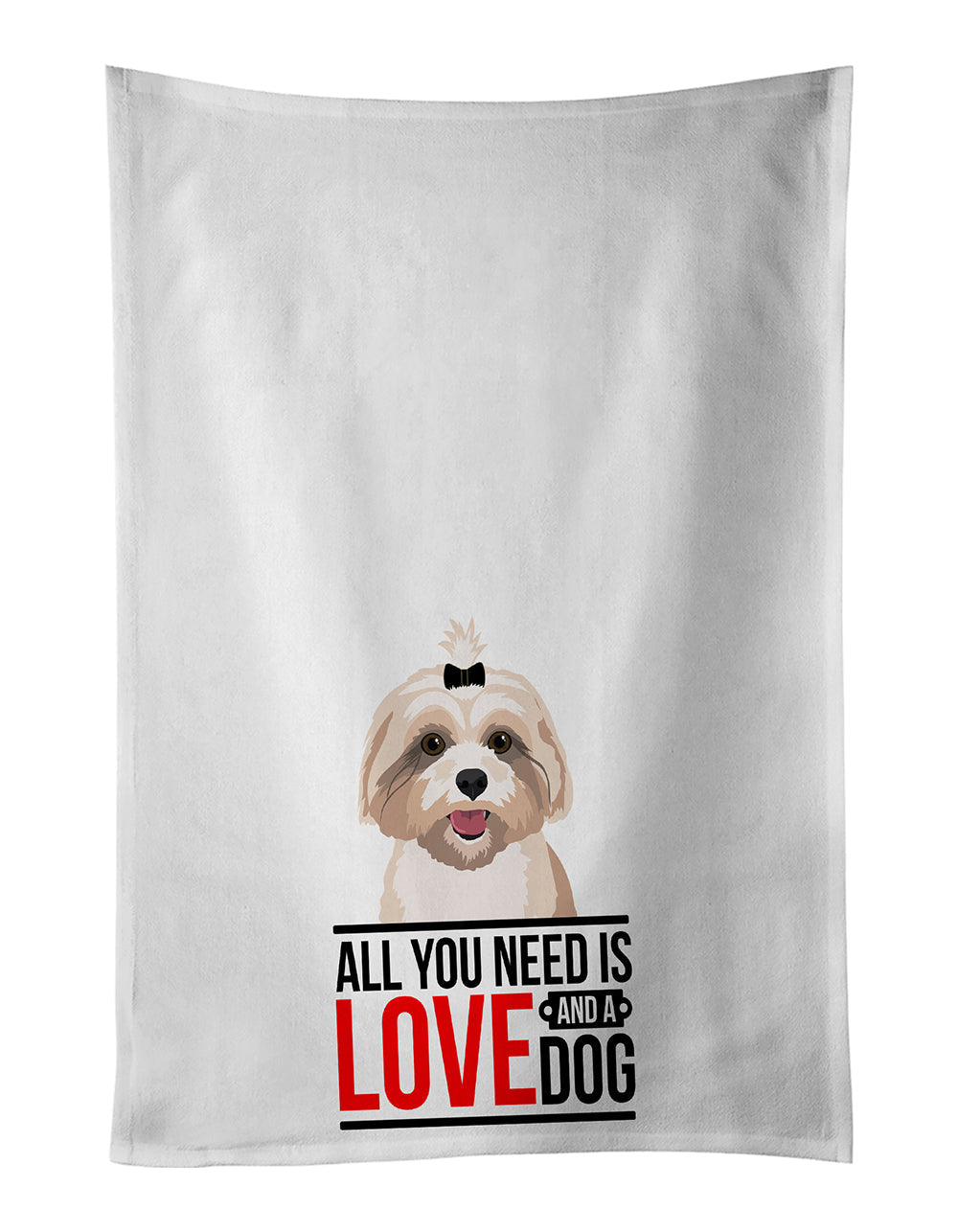 Shih-Tzu Gold #2  Kitchen Towel Set of 2 White Dish Towels Decorative Bathroom Hand towel for Hand, Face, Hair, Yoga, Tea, Dishcloth, 19 X 28", White