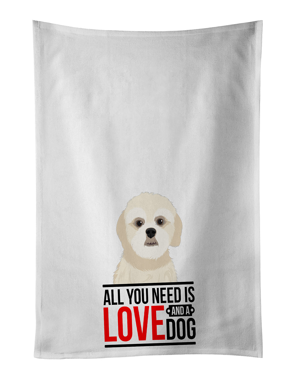 Shih-Tzu Gold #3  Kitchen Towel Set of 2 White Dish Towels Decorative Bathroom Hand towel for Hand, Face, Hair, Yoga, Tea, Dishcloth, 19 X 28", White