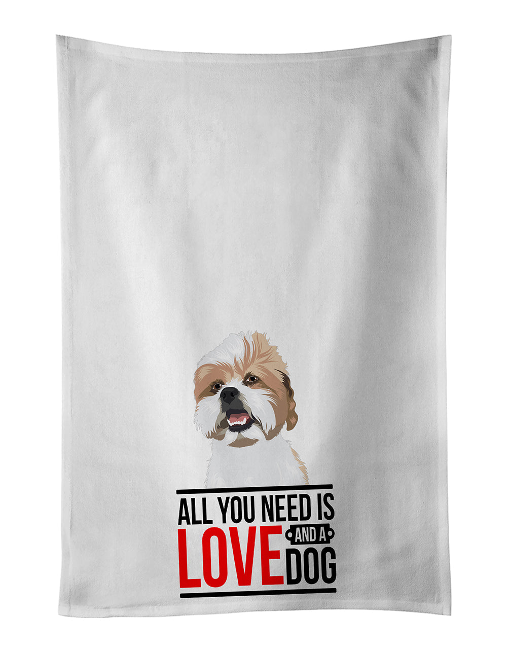 Shih-Tzu Silver Gold and White #2 Kitchen Towel Set of 2 White Dish Towels Decorative Bathroom Hand towel for Hand, Face, Hair, Yoga, Tea, Dishcloth, 19 X 28", White