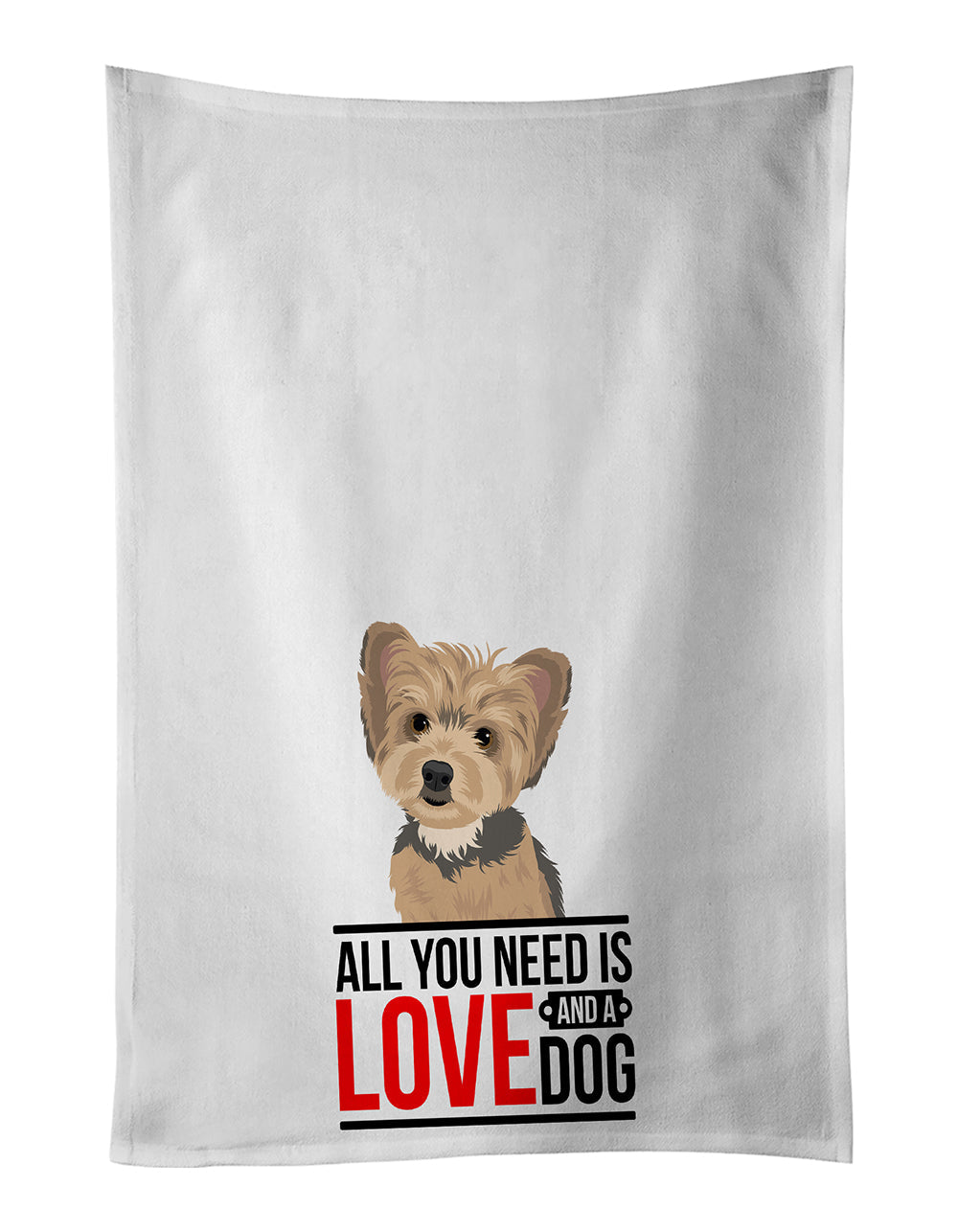 Yorkie Blue and Tan Puppy  Kitchen Towel Set of 2 White Dish Towels Decorative Bathroom Hand towel for Hand, Face, Hair, Yoga, Tea, Dishcloth, 19 X 28", White