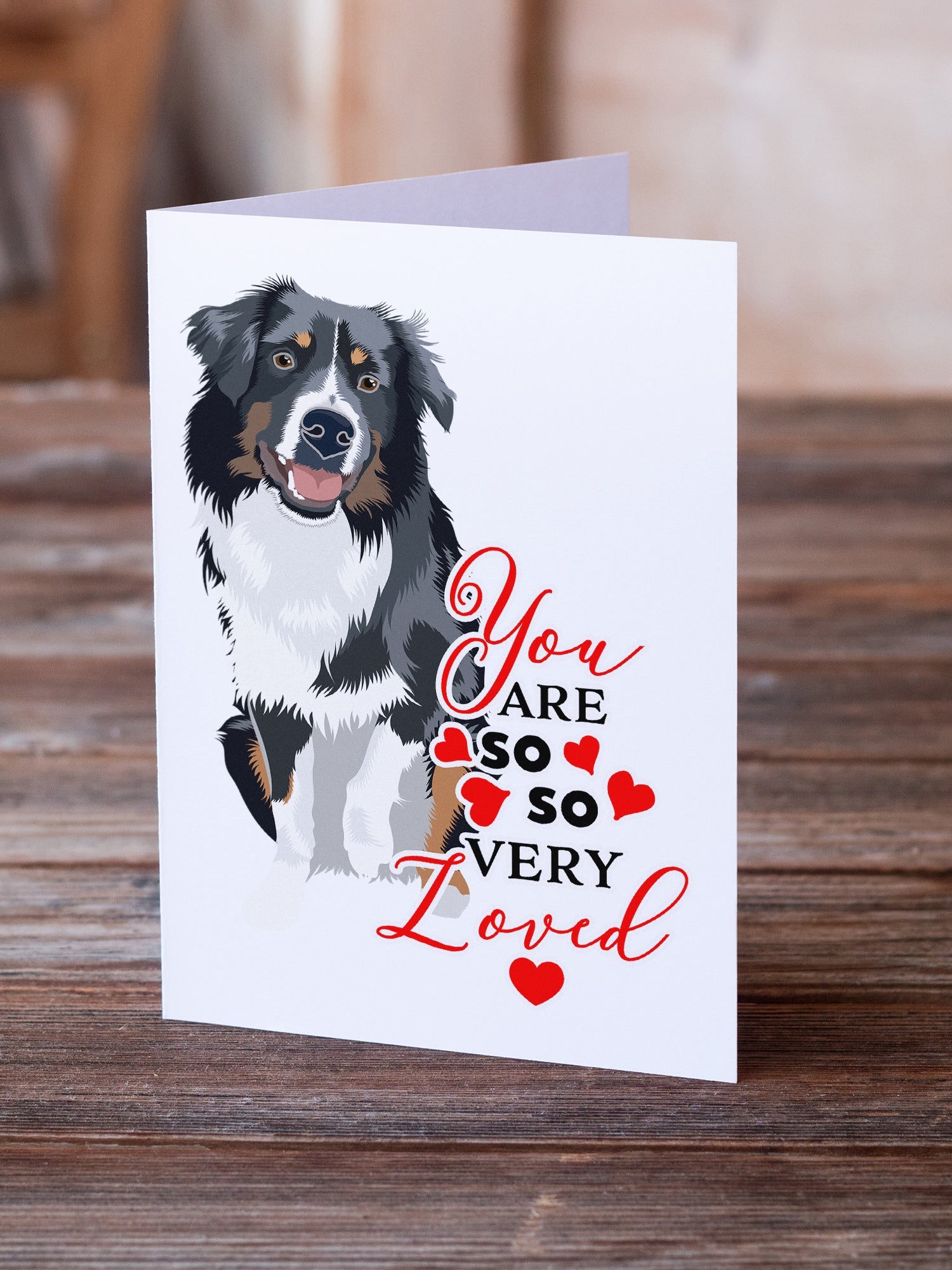Australian Shepherd Black Tricolor #1 so Loved Greeting Cards Pack of 8 Blank Cards with Envelopes Whimsical A7 Size 5x7