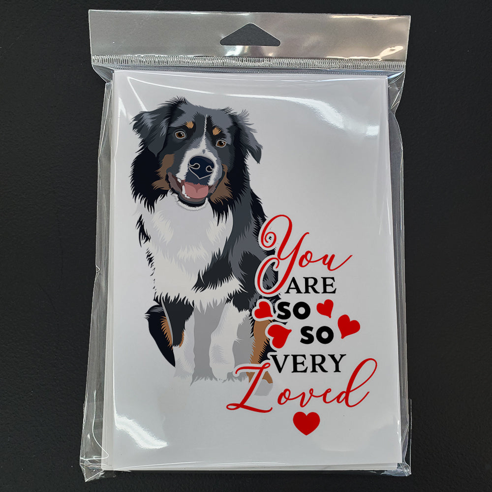 Australian Shepherd Black Tricolor #1 so Loved Greeting Cards Pack of 8 Blank Cards with Envelopes Whimsical A7 Size 5x7