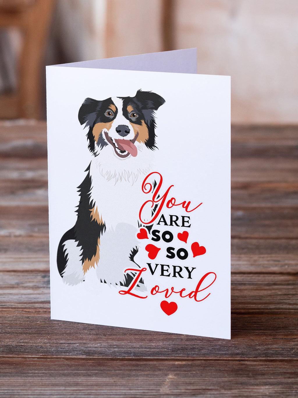 Australian Shepherd Black Tricolor #2 so Loved Greeting Cards Pack of 8 Blank Cards with Envelopes Whimsical A7 Size 5x7