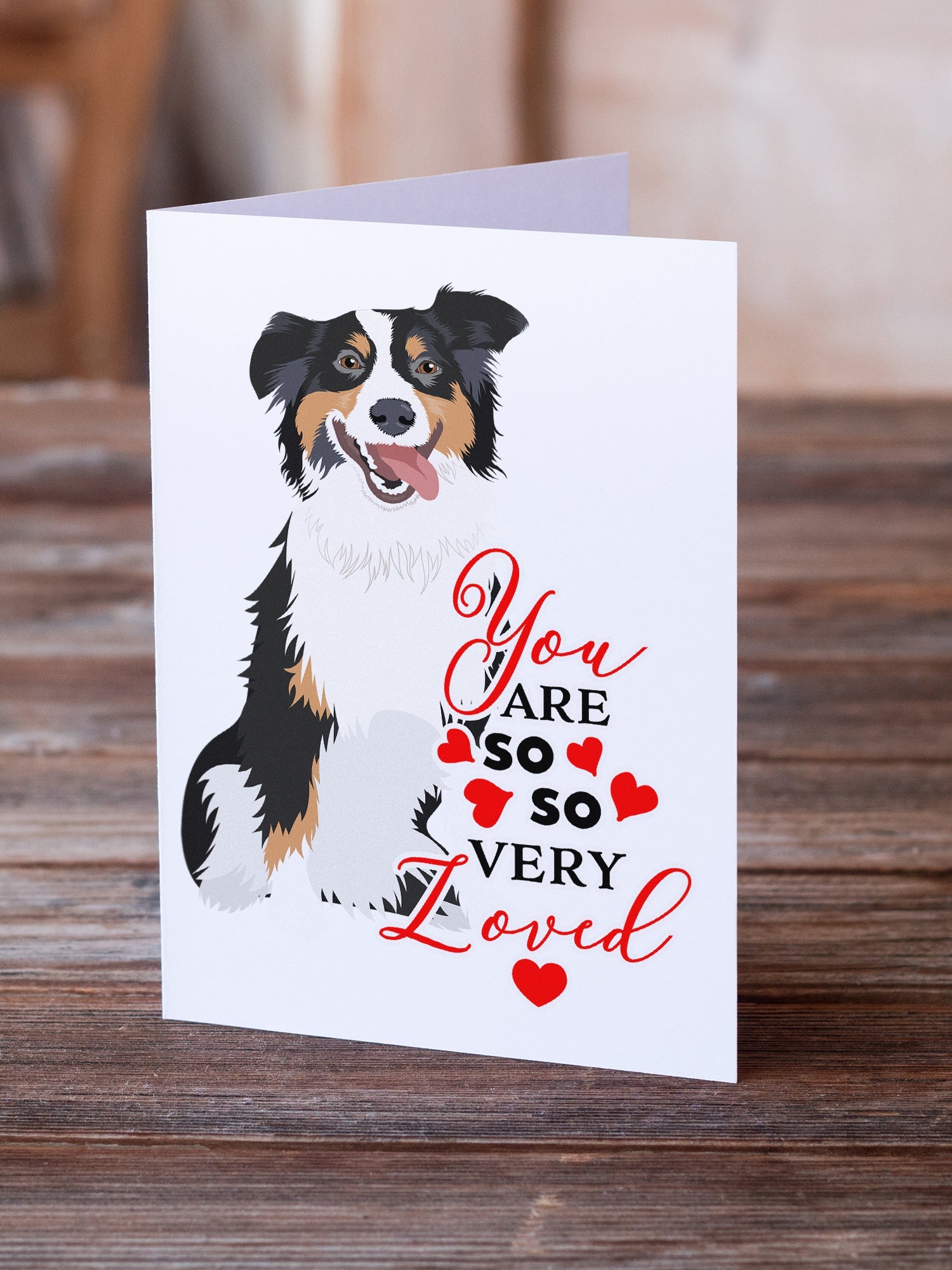 Australian Shepherd Black Tricolor #2 so Loved Greeting Cards Pack of 8 Blank Cards with Envelopes Whimsical A7 Size 5x7