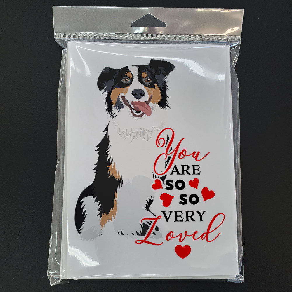 Australian Shepherd Black Tricolor #2 so Loved Greeting Cards Pack of 8 Blank Cards with Envelopes Whimsical A7 Size 5x7