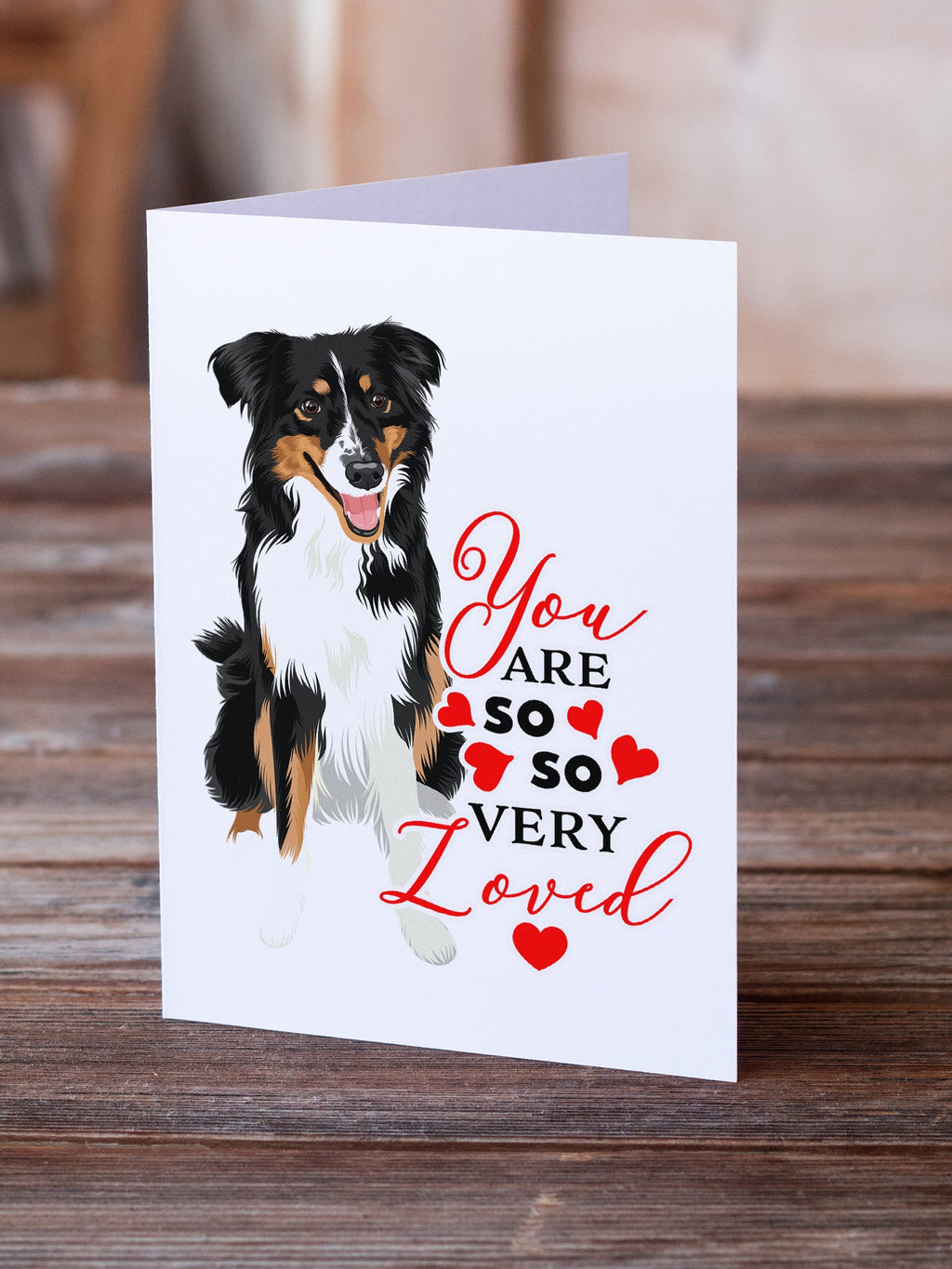 Australian Shepherd Black Tricolor #3 so Loved Greeting Cards Pack of 8 Blank Cards with Envelopes Whimsical A7 Size 5x7