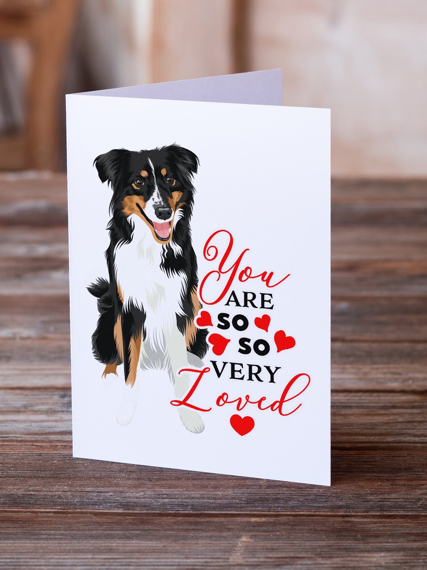 Australian Shepherd Black Tricolor #3 so Loved Greeting Cards Pack of 8 Blank Cards with Envelopes Whimsical A7 Size 5x7
