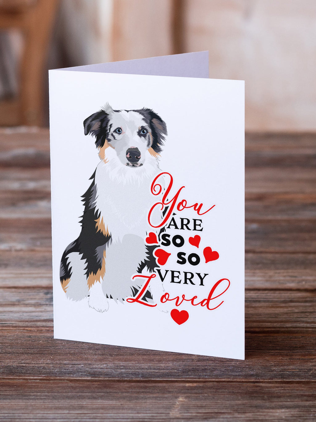 Australian Shepherd Blue Merle #1 so Loved Greeting Cards Pack of 8 Blank Cards with Envelopes Whimsical A7 Size 5x7