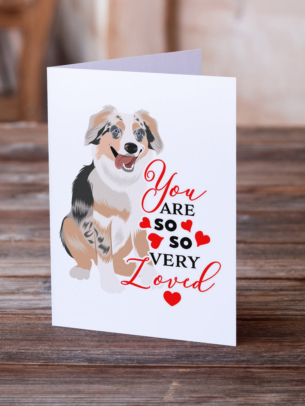 Australian Shepherd Blue Merle Puppy #1 so Loved Greeting Cards Pack of 8 Blank Cards with Envelopes Whimsical A7 Size 5x7