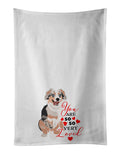 Australian Shepherd Blue Merle Puppy #1 so Loved Kitchen Towel Set of 2 White Dish Towels Decorative Bathroom Hand towel for Hand, Face, Hair, Yoga, Tea, Dishcloth, 19 X 28", White