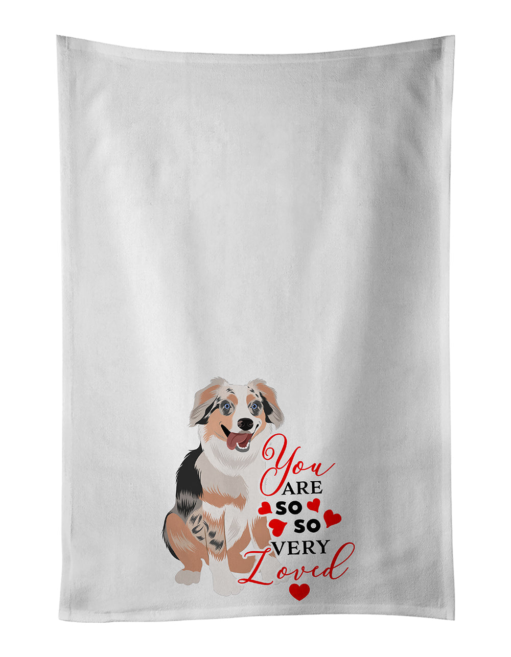 Australian Shepherd Blue Merle Puppy #1 so Loved Kitchen Towel Set of 2 White Dish Towels Decorative Bathroom Hand towel for Hand, Face, Hair, Yoga, Tea, Dishcloth, 19 X 28", White