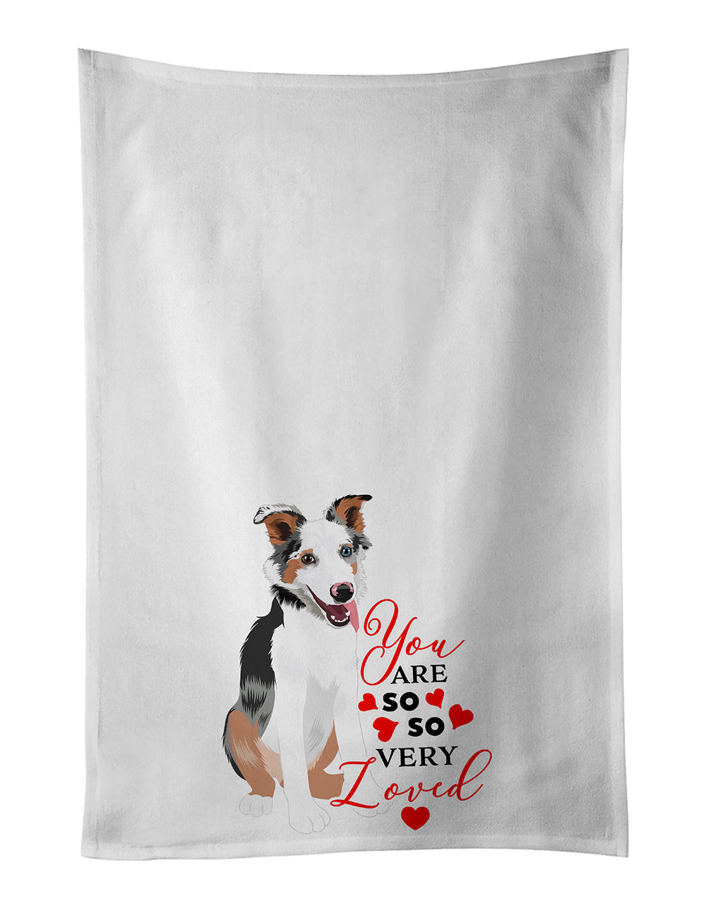 Australian Shepherd Blue Merle Puppy #2 so Loved Kitchen Towel Set of 2 White Dish Towels Decorative Bathroom Hand towel for Hand, Face, Hair, Yoga, Tea, Dishcloth, 19 X 28", White