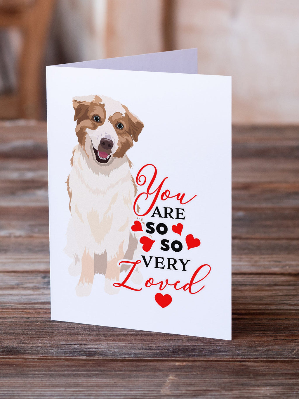 Australian Shepherd Red and White #1 so Loved Greeting Cards Pack of 8 Blank Cards with Envelopes Whimsical A7 Size 5x7