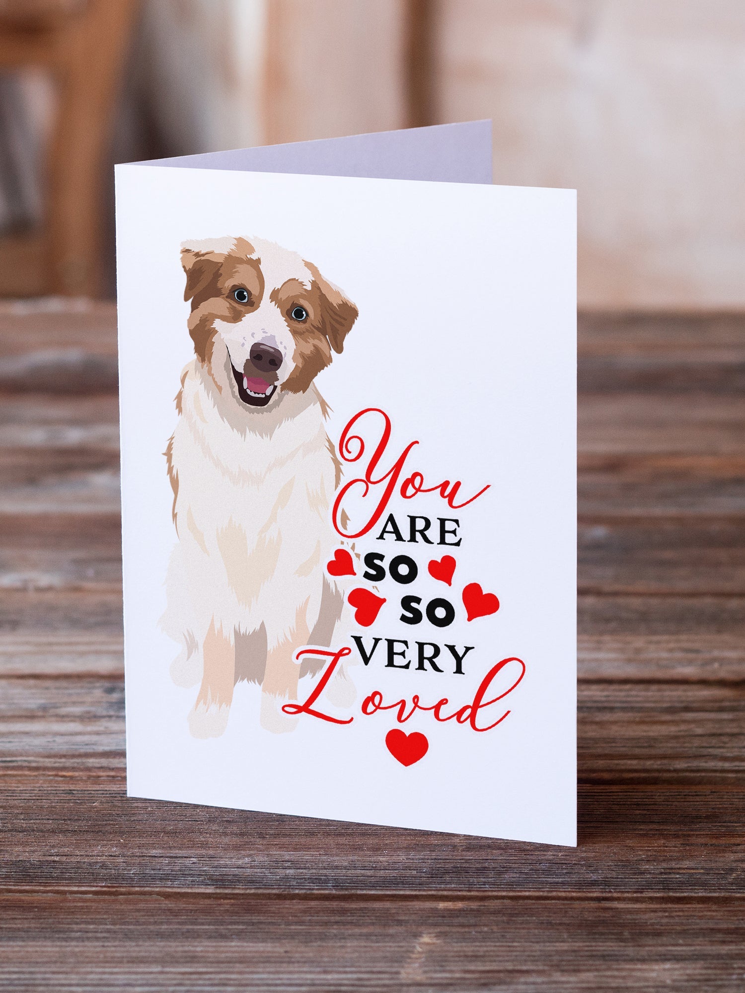 Australian Shepherd Red and White #1 so Loved Greeting Cards Pack of 8 Blank Cards with Envelopes Whimsical A7 Size 5x7