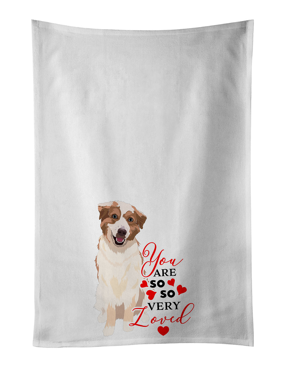 Australian Shepherd Red and White #1 so Loved Kitchen Towel Set of 2 White Dish Towels Decorative Bathroom Hand towel for Hand, Face, Hair, Yoga, Tea, Dishcloth, 19 X 28", White