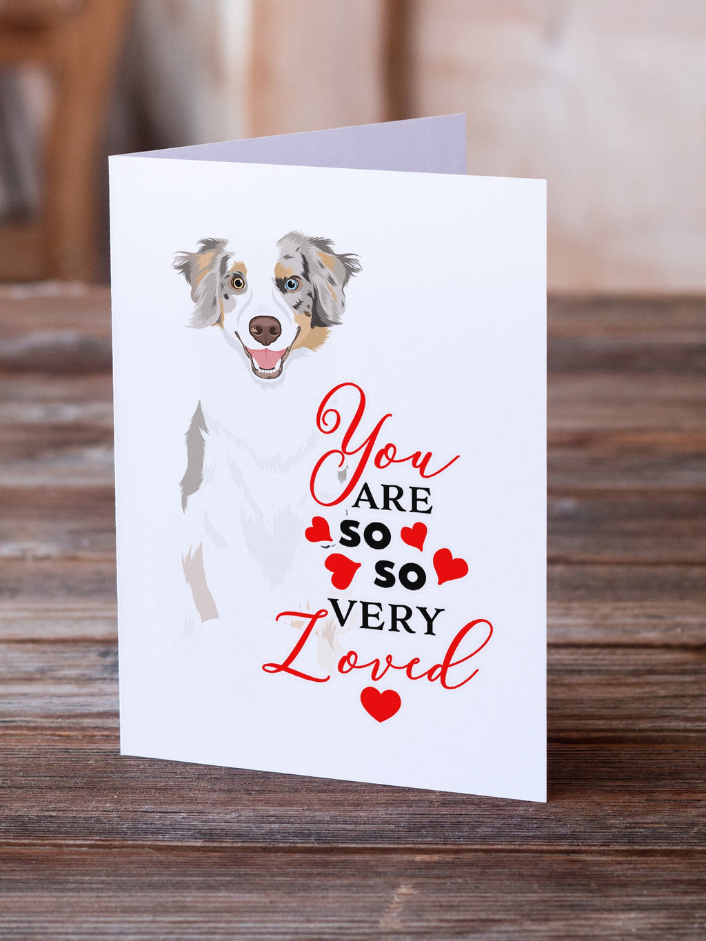Australian Shepherd Red Merle Tricolor #1 so Loved Greeting Cards Pack of 8 Blank Cards with Envelopes Whimsical A7 Size 5x7
