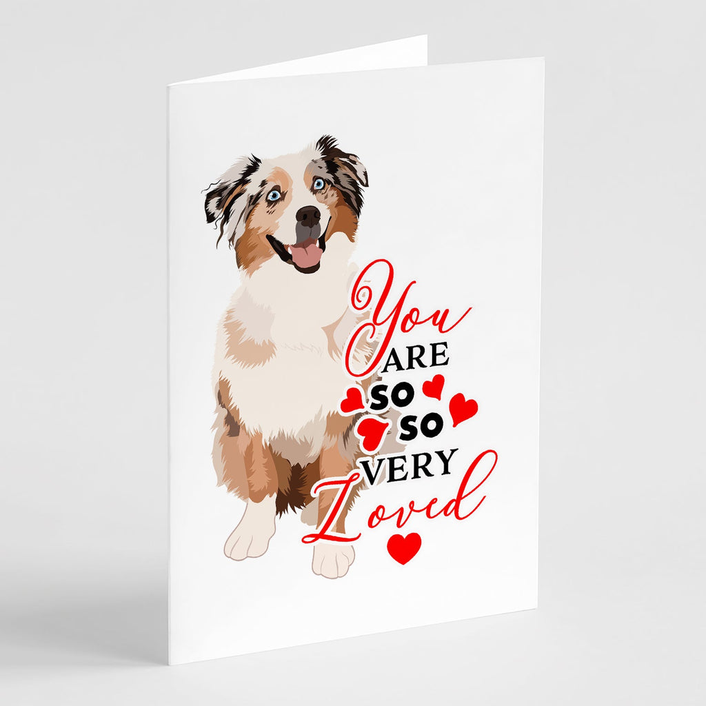 Australian Shepherd Red Merle Tricolor #2 so Loved Greeting Cards Pack of 8 Blank Cards with Envelopes Whimsical A7 Size 5x7