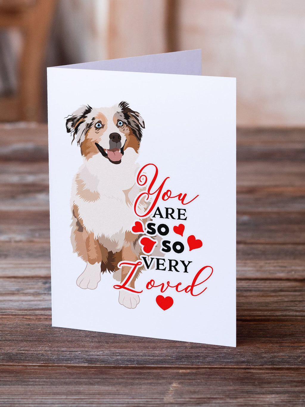 Australian Shepherd Red Merle Tricolor #2 so Loved Greeting Cards Pack of 8 Blank Cards with Envelopes Whimsical A7 Size 5x7