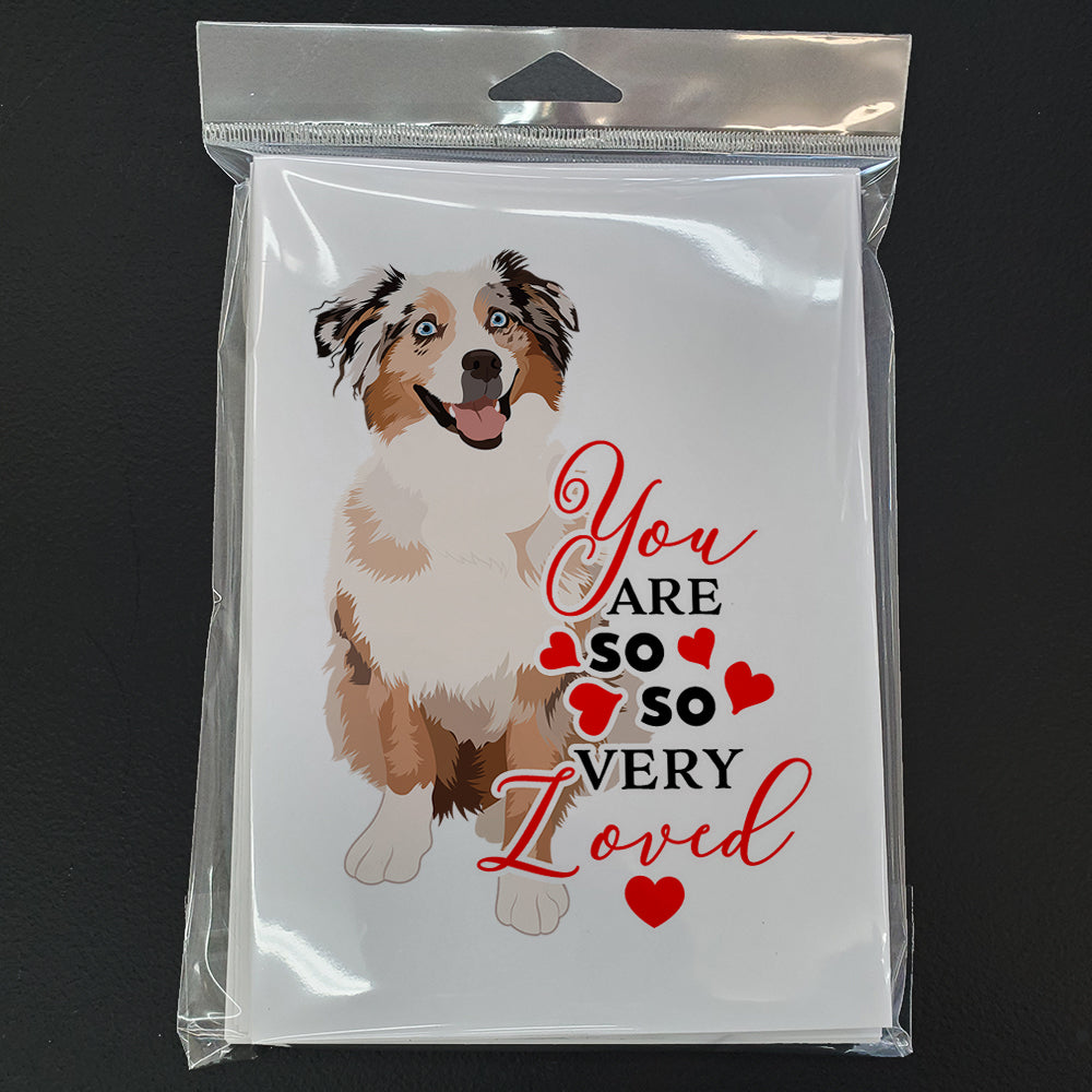Australian Shepherd Red Merle Tricolor #2 so Loved Greeting Cards Pack of 8 Blank Cards with Envelopes Whimsical A7 Size 5x7